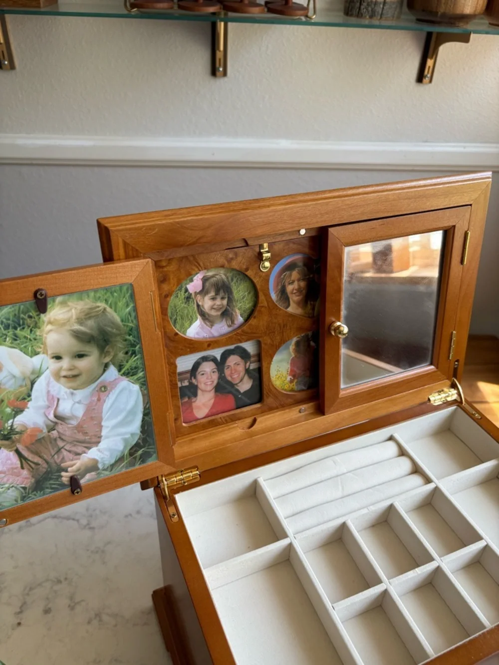 Vintage Wood Jewelry Box with Two Drawers - Brown